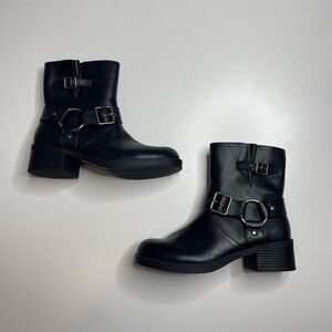 Vintage Y2K Engineer Harness Black Leather Ankle Boots Women’s 8 US Harley Style